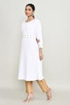 Abbaran_White Rayon, Silk Embroidery Round Neck Kurta Pant Set _at_Aza_Fashions