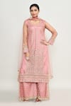 Buy_Abbaran_Pink Georgette Embroidery, Sequins Square Neck Kurta Set _at_Aza_Fashions