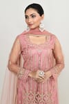 Abbaran_Pink Georgette Embroidery, Sequins Square Neck Kurta Set _at_Aza_Fashions
