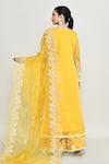 Abbaran_Yellow Organza Embroidery, Beads Round Neck Kurta Set _Online_at_Aza_Fashions