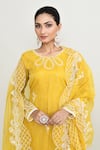 Abbaran_Yellow Organza Embroidery, Beads Round Neck Kurta Set _at_Aza_Fashions