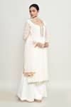 Buy_Abbaran_Off White Organza Embroidery, Beads Round Neck Kurta Palazzo Set _Online_at_Aza_Fashions