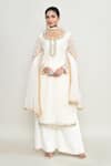 Buy_Abbaran_Off White Organza Embroidery, Beads Round Neck Kurta Palazzo Set _at_Aza_Fashions