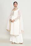 Abbaran_Off White Organza Embroidery, Beads Round Neck Kurta Palazzo Set _at_Aza_Fashions