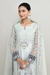 Buy_Abbaran_Blue Net, Jacquard Embroidery, Zari, Stones Keyhole Light Kurta Palazzo Set _Online_at_Aza_Fashions