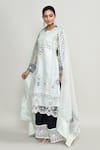 Abbaran_Blue Net, Jacquard Embroidery, Zari, Stones Keyhole Light Kurta Palazzo Set _at_Aza_Fashions