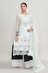 Buy_Abbaran_Blue Net, Jacquard Embroidery, Zari, Stones Keyhole Light Kurta Palazzo Set 