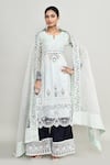 Buy_Abbaran_Blue Net, Jacquard Embroidery, Zari, Stones Keyhole Light Kurta Palazzo Set _at_Aza_Fashions