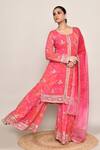 Buy_Abbaran_Pink Chinon Embroidery, Sequins Round Neck Silk Kurta Set _at_Aza_Fashions