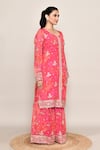 Abbaran_Pink Chinon Embroidery, Sequins Round Neck Silk Kurta Set _at_Aza_Fashions