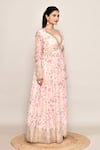 Abbaran_Off White Georgette, Chiffon Embroidery, Sequins V-neck Floral Anarkali Set  _at_Aza_Fashions