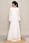 Shop_Abbaran_White Georgette, Chinon Stones, Sequins V-neck Anarkali Set _at_Aza_Fashions