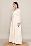Buy_Abbaran_White Georgette, Chinon Stones, Sequins V-neck Anarkali Set _Online_at_Aza_Fashions