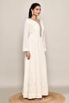 Shop_Abbaran_White Georgette, Chinon Stones, Sequins V-neck Anarkali Set _Online_at_Aza_Fashions