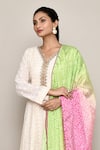 Buy_Abbaran_White Georgette, Chinon Stones, Sequins V-neck Anarkali Set 