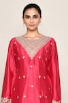 Abbaran_Pink Chinon, Organza Sequins, Embroidery V-neck Kurta Palazzo Set _Online_at_Aza_Fashions