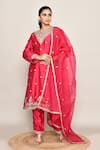 Buy_Abbaran_Pink Chinon, Organza Sequins, Embroidery V-neck Kurta Palazzo Set _at_Aza_Fashions