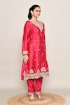 Shop_Abbaran_Pink Chinon, Organza Sequins, Embroidery V-neck Kurta Palazzo Set _Online_at_Aza_Fashions