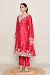 Abbaran_Pink Chinon, Organza Sequins, Embroidery V-neck Kurta Palazzo Set _at_Aza_Fashions