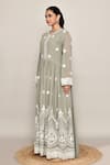 Buy_Abbaran_Green Georgette Embroidery, Sequins Round Neck Dusty Anarkali Set _Online_at_Aza_Fashions