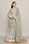 Buy_Abbaran_Green Georgette Embroidery, Sequins Round Neck Dusty Anarkali Set _at_Aza_Fashions