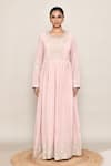 Buy_Abbaran_Pink Georgette Embroidery, Sequins Round Neck Anarkali Palazzo Set 