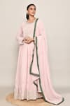 Buy_Abbaran_Pink Georgette Embroidery, Sequins Round Neck Anarkali Palazzo Set _at_Aza_Fashions
