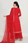 Abbaran_Red Net Stones, Zari Round Neck Embroidered Kurta Set _Online_at_Aza_Fashions