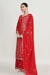 Buy_Abbaran_Red Net Stones, Zari Round Neck Embroidered Kurta Set _Online_at_Aza_Fashions