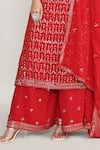 Shop_Abbaran_Red Net Stones, Zari Round Neck Embroidered Kurta Set 