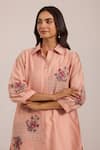 OMI_Pink Chanderi, Cotton Satin Embroidery, Lace Collared Mul Pant Set _at_Aza_Fashions