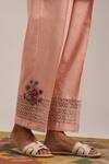 Shop_OMI_Pink Chanderi, Cotton Satin Embroidery, Lace Collared Mul Pant Set 