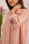 OMI_Pink Chanderi, Cotton Satin Embroidery Collared Pant Set _Online_at_Aza_Fashions