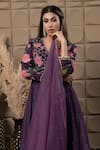 LABEL FLAMINGO BY VRINDA_Purple Chiffon, Chanderi, Organza Cut Work, Zig-zag Embroidered Anarkali Set _Online_at_Aza_Fashions