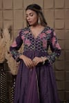 Buy_LABEL FLAMINGO BY VRINDA_Purple Chiffon, Chanderi, Organza Cut Work, Zig-zag Embroidered Anarkali Set _Online_at_Aza_Fashions