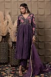 Shop_LABEL FLAMINGO BY VRINDA_Purple Chiffon, Chanderi, Organza Cut Work, Zig-zag Embroidered Anarkali Set _at_Aza_Fashions