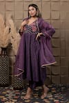 Buy_LABEL FLAMINGO BY VRINDA_Purple Chiffon, Chanderi, Organza Cut Work, Zig-zag Embroidered Anarkali Set 
