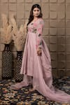 LABEL FLAMINGO BY VRINDA_Pink Chiffon, Chanderi, Organza Cut Work, Sequins, Pearls Zig-zag Anarkali Set _Online_at_Aza_Fashions