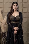 LABEL FLAMINGO BY VRINDA_Black Chiffon, Crepe Cut Work, Sequins, Pearls Sweetheart Corset Anarkali Set _Online_at_Aza_Fashions