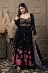 Buy_LABEL FLAMINGO BY VRINDA_Black Chiffon, Crepe Cut Work, Sequins, Pearls Sweetheart Corset Anarkali Set _at_Aza_Fashions
