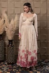 Buy_LABEL FLAMINGO BY VRINDA_Ivory Chiffon Cut Work, Sequins, Pearls Sweetheart Neck Corset Anarkali Set _Online_at_Aza_Fashions