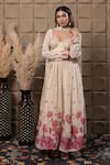 Shop_LABEL FLAMINGO BY VRINDA_Ivory Chiffon Cut Work, Sequins, Pearls Sweetheart Neck Corset Anarkali Set _Online_at_Aza_Fashions