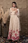 LABEL FLAMINGO BY VRINDA_Ivory Chiffon Cut Work, Sequins, Pearls Sweetheart Neck Corset Anarkali Set _at_Aza_Fashions