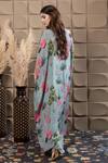 Shop_LABEL FLAMINGO BY VRINDA_Aqua Chiffon Sequins, Pearls Scoop Neck Drape Set With Floral Cape _at_Aza_Fashions