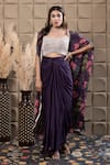 Buy_LABEL FLAMINGO BY VRINDA_Purple Chiffon Cut Work, Sequins, Pearls Square Neck Floral Cape Drape Set _at_Aza_Fashions