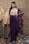 Shop_LABEL FLAMINGO BY VRINDA_Purple Chiffon Cut Work, Sequins, Pearls Square Neck Floral Cape Drape Set _Online_at_Aza_Fashions