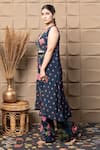 Shop_LABEL FLAMINGO BY VRINDA_Navy Chiffon Cut Work, Sequins, Pearls V-neck Blue Embroidered Cape Set _Online_at_Aza_Fashions