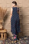 Shop_LABEL FLAMINGO BY VRINDA_Navy Chiffon Cut Work, Sequins, Pearls V-neck Blue Embroidered Cape Set _at_Aza_Fashions