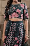 Buy_LABEL FLAMINGO BY VRINDA_Green Cotton, Silk, Organza Cut Work, Floral Cutdana Embroidered Lehenga Set _Online_at_Aza_Fashions