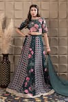 Buy_LABEL FLAMINGO BY VRINDA_Green Cotton, Silk, Organza Cut Work, Floral Cutdana Embroidered Lehenga Set _at_Aza_Fashions